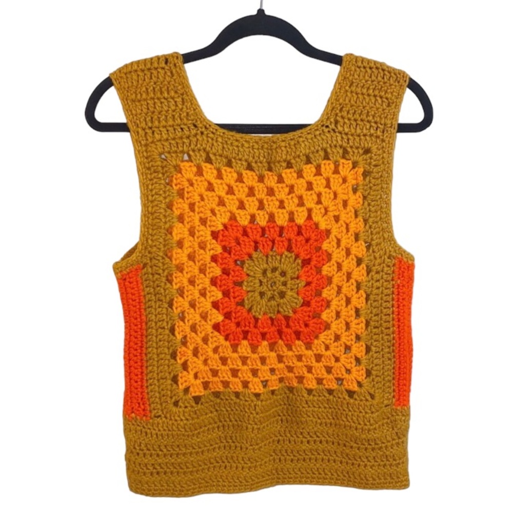 Vintage Crochet Granny Squares Sweater Vest Size Medium